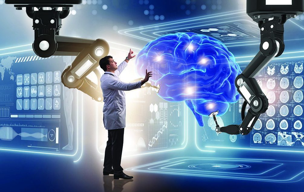 77162373 - brain surgery done by robotic arm