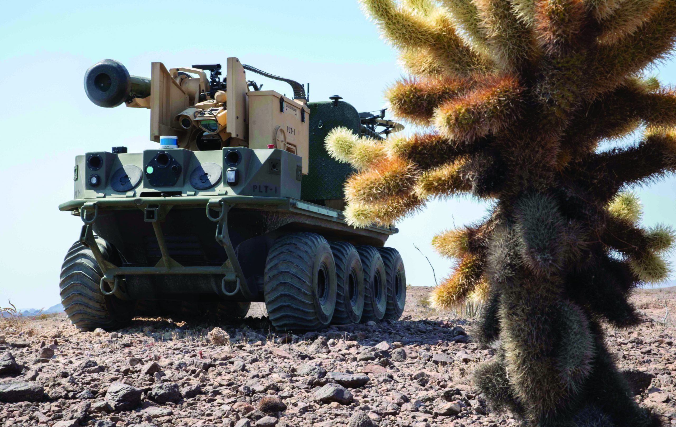 The autonomous system, Origin, prepares for a practice run during the Project Convergence capstone event at Yuma Proving Ground, Arizona, Aug. 11 – Sept. 18, 2020. Project Convergence is the Army’s campaign of learning to aggressively advance solutions in the areas of people, weapons systems, command and control, information, and terrain; and integrate the Army’s contributions to Joint All Domain Operations. (U.S. Army photo by Spc. Carlos Cuebas Fantauzzi, 22nd Mobile Public Affairs Detachment)