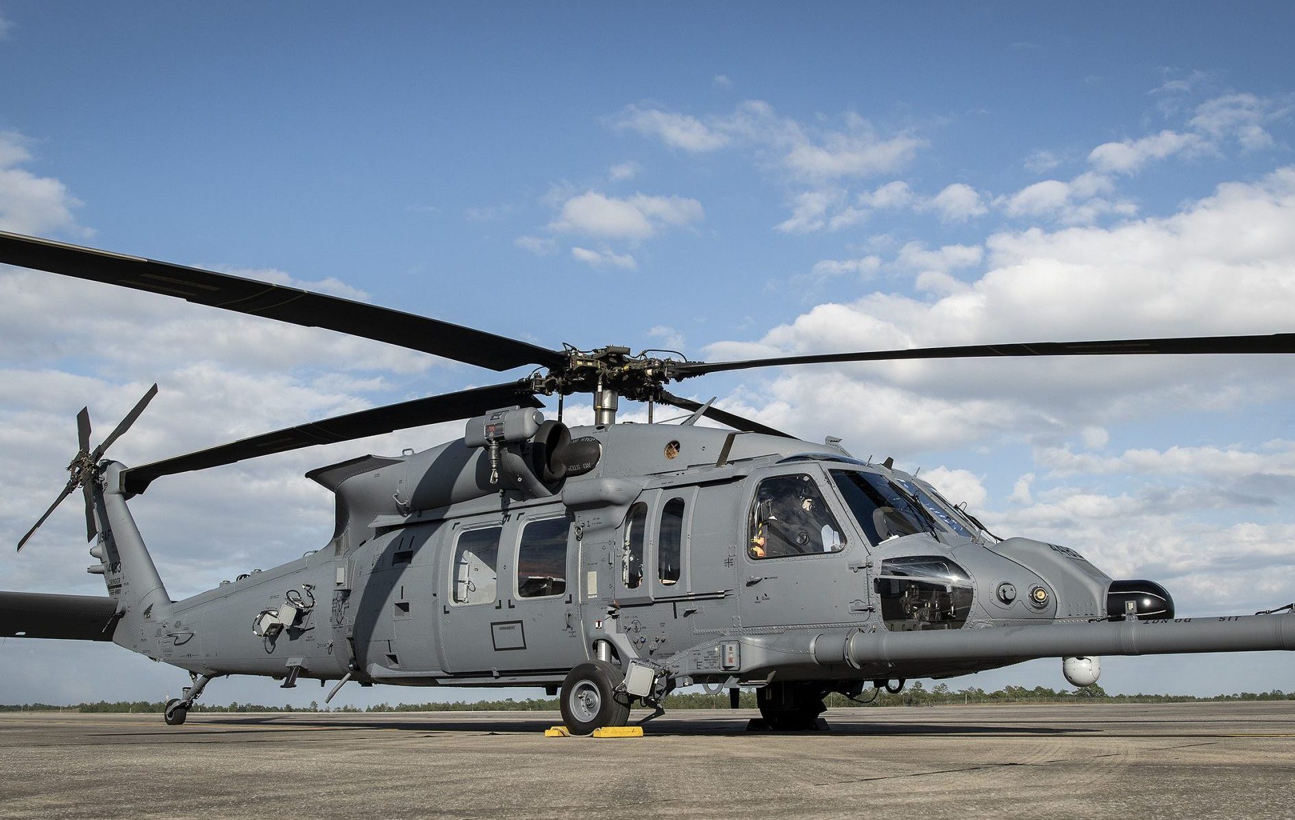 The Air Force’s new HH-60 combat rescue helicopter sits at its new home Nov. 6 at Eglin Air Force Base, Fla. The aircraft was delivered to the 413th Flight Test Squadron located at Duke Field. The HH-60 delivery marks the first time in recent history the Air Force will receive a rotary wing asset not previously used in another branch of the military. The aircraft is set to replace the Air Force’s aging UH-1N Huey.