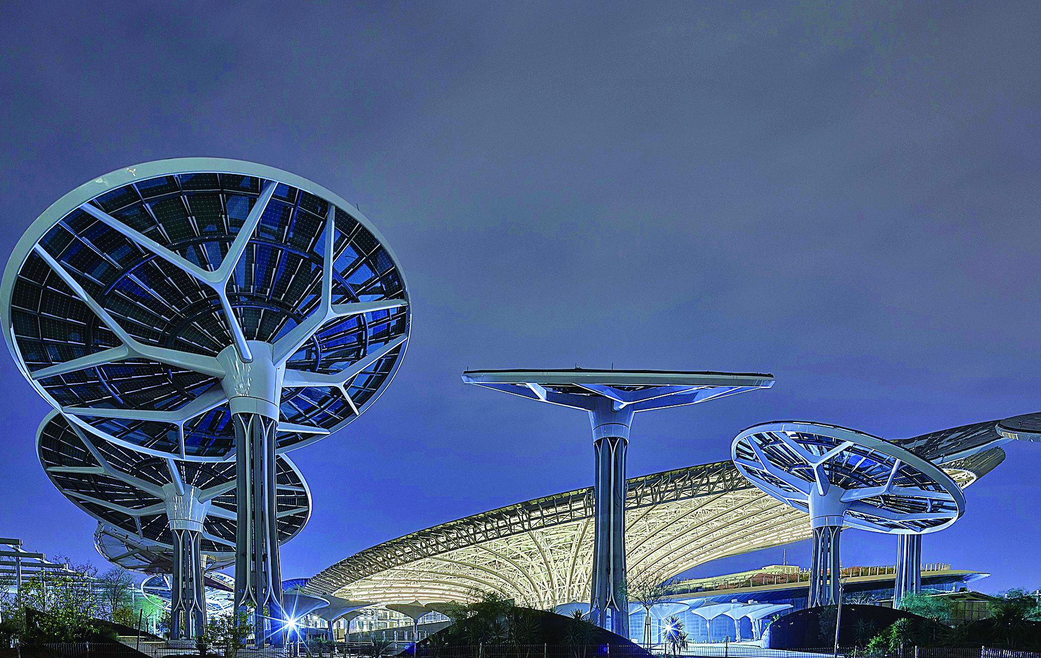 DUBAI, UAE, APRIL 20, 2020 - General view of the Canopy  and energy trees at the Sustainability Pavilion as part of the Expo 2020 site (Photo by Dany Eid/Expo 2020)