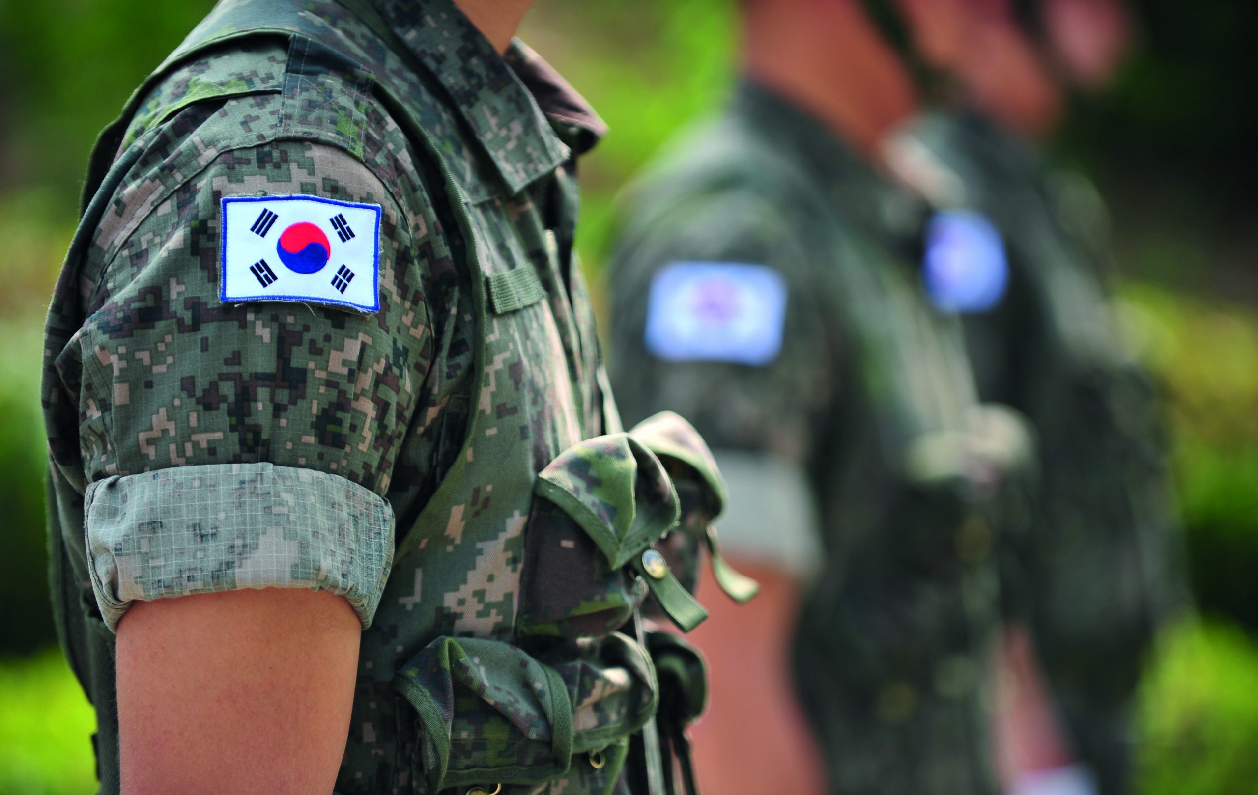 The Korean national flags attached to Korean army uniforms