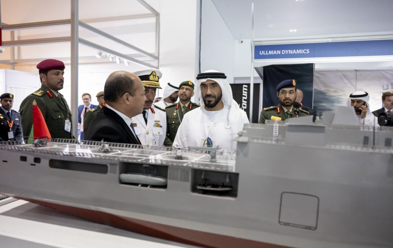 ABU DHABI, UNITED ARAB EMIRATES - February 21, 2023: HH Sheikh Nahyan Bin Zayed Al Nahyan, Chairman of the Board of Trustees of Zayed bin Sultan Al Nahyan Charitable and Humanitarian Foundation (R) tours the 2023 Naval Defence and Maritime Security Exhibition (NAVDEX), at Abu Dhabi National Exhibition Centre (ADNEC).

( Abdulla Al Neyadi / UAE Presidential Court )
---