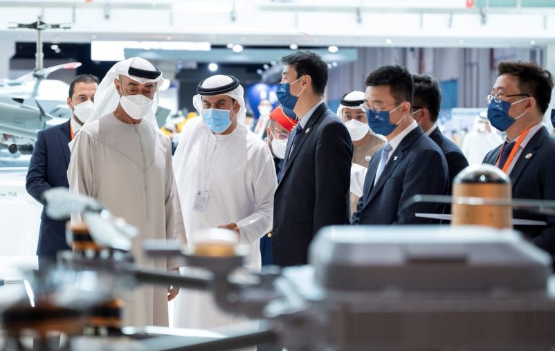ABU DHABI, UNITED ARAB EMIRATES - February 22, 2022: HH Sheikh Mohamed bin Zayed Al Nahyan, Crown Prince of Abu Dhabi and Deputy Supreme Commander of the UAE Armed Forces (L), tours the Fifth Edition of The Unmanned System Exhibition and Conference (UMEX) 2022, at ADNEC.

( Mohamed Al Hammadi / Ministry of Presidential Affairs )
---