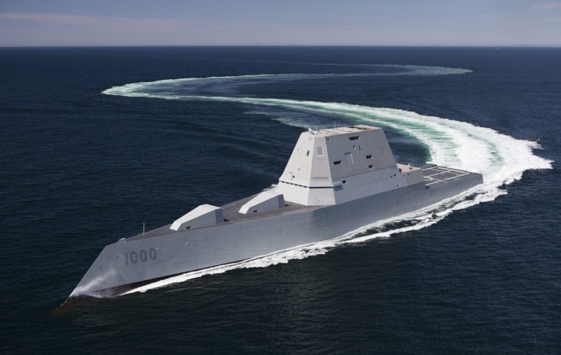 160421-N-YE579-005
ATLANTIC OCEAN (April 21, 2016) The future guided-missile destroyer USS Zumwalt (DDG 1000) transits the Atlantic Ocean during acceptance trials April 21, 2016 with the Navy's Board of Inspection and Survey (INSURV). The U.S. Navy accepted delivery of DDG 1000, the future guided-missile destroyer USS Zumwalt (DDG 1000) May 20, 2016. Following a crew certification period and October commissioning ceremony in Baltimore, Zumwalt will transit to its homeport in San Diego for a Post Delivery Availability and Mission Systems Activation. DDG 1000 is the lead ship of the Zumwalt-class destroyers, next-generation, multi-mission surface combatants, tailored for land attack and littoral dominance. (U.S. Navy/Released)