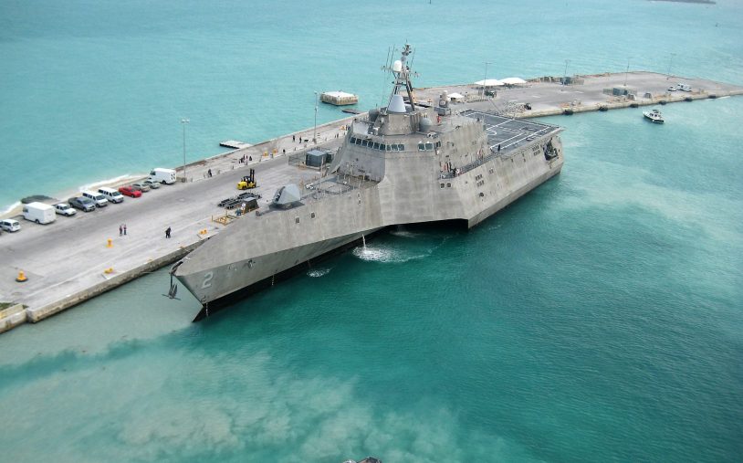 100329-N-1481K-298
KEY WEST, Fla. (March 29, 2010) The Navy's newest littoral combat ship USS Independence (LCS 2) arrives at Mole Pier at Naval Air Station Key West. Independence is on the way to Norfolk, Va., for commencement of initial testing and evaluation of the aluminum vessel before sailing to its homeport in San Diego. Independence is a fast, agile, mission-focused ship specifically designed to defeat 
