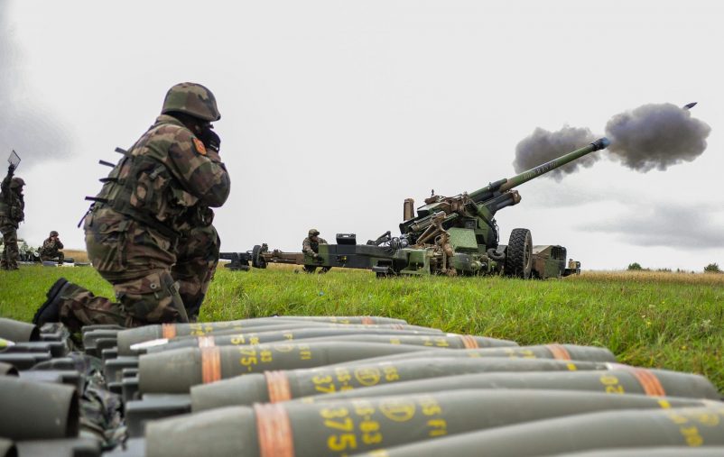 French soldiers fire a French TRF1 155 mm self-propelled howitzer as part of a live fire exercise during Combined Endeavor at the Joint Multinational Training Command's Grafenwoehr Training Area, Germany, Sept. 17, 2013. Combined Endeavor is an annual command, control, communications and computer systems (C4) exercise designed to prepare international forces for multinational operations in the European theater.  (U.S. Army photo by Staff Sgt. Pablo Piedra/Released)