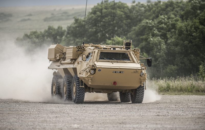 Pictured is one of the Armys fleet of FUCHS reconnaissance vehicles being put through its paces by Falcon Squadron Royal Tank Regiment.

The FUCHS has reached Full Operational Capability (FOC) after the Defence-board launched a directed regeneration project in February 2014.

Under a new contract secured by the Chemical, Biological, Radiological and Nuclear Delivery Team (CBRN) with Fahrzeugwerk GmbH in Germany, the project has seen the extended regeneration of 8 Fuchs Nuclear, Biological and Chemical (NBC) Area Survey & Reconnaissance vehicles, as well as one attrition reserve and two training vehicles. The Fuchs vehicles have been fully restored to the previous in-service standard after work ranging from fitting new tyres through to being repainted in desert sand, as well as providing safety improvements including the addition of a Vehicle Emergency Lighting System.

Fuchs (German for fox) is a 6-wheeled, armoured, all-wheel drive vehicle, which has been adapted to carry out chemical, radiological and nuclear survey and reconnaissance with a crew of four. 

It brings together the ability to detect contamination, take samples if required, accurately identify its location, mark it and report details. 

The vehicle is crewed by the newly formed Falcon Squadron under 22 Engineer Regiment, who have been undergoing extensive training to gradually increase expertise and knowledge of the platform.